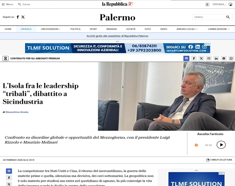 L’Isola fra le leadership “tribali”, dibattito a Sicindustria - 20/02/2026